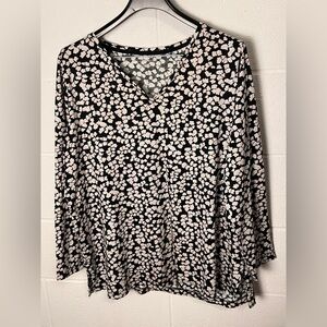 Lands' End Black and White Floral Blouse